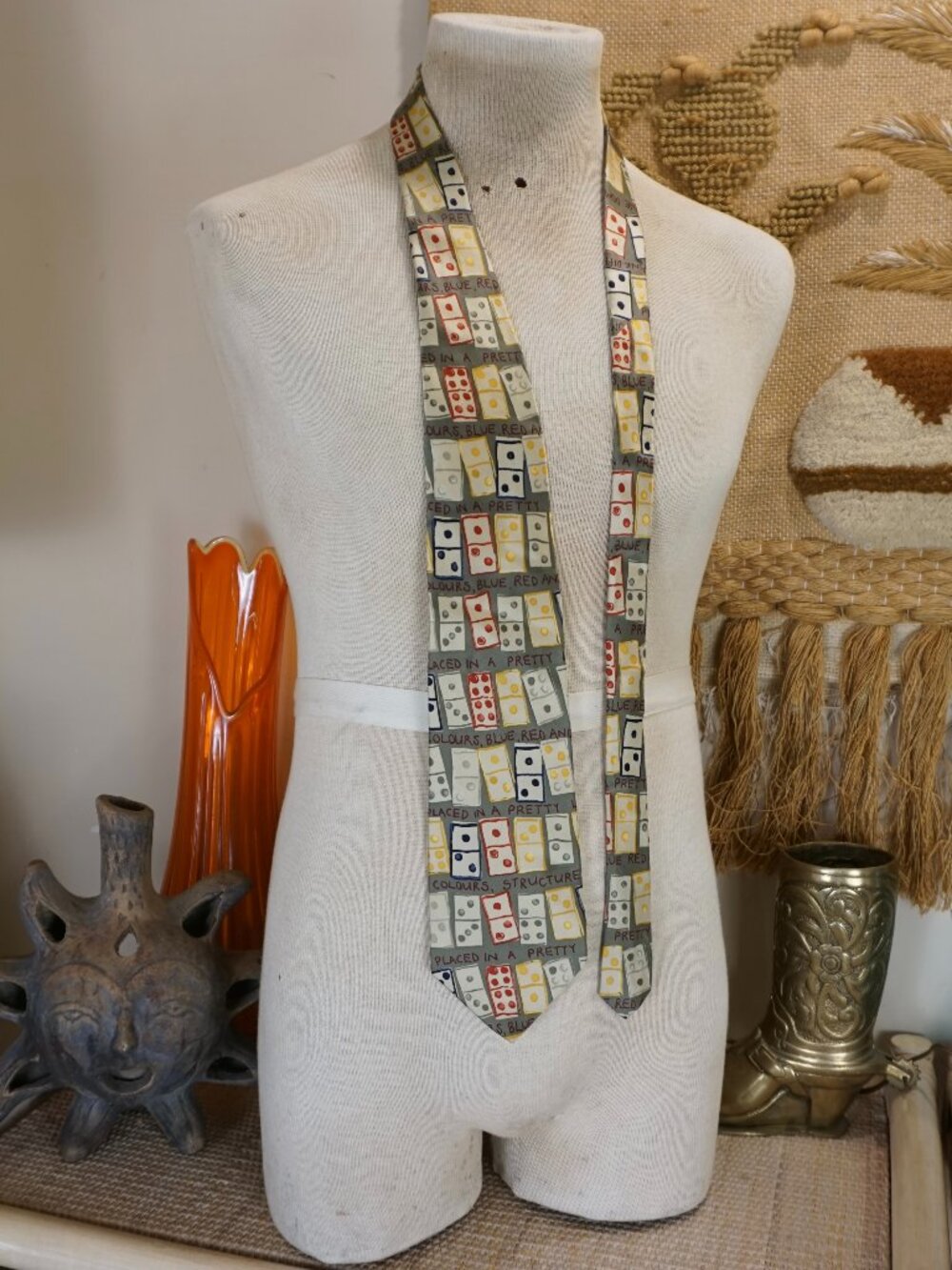 Vintage Structure silk domino graphic neck tie